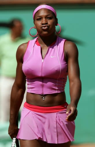 Serena donned a brighter crop top for the day-time matches at Flushing Meadows in 2004