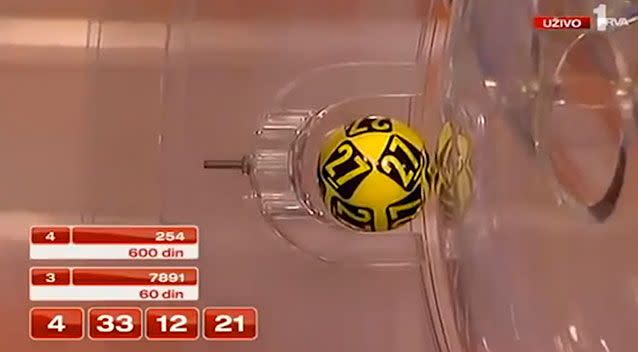 The Serbian lottery is under scrutiny after the number 27 was drawn but 21 appeared on screen. Photo: Supplied