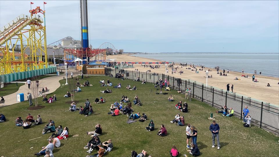 As many as 2,000 people have bought tickets to view the total eclipse at Cedar Point amusement park in Sandusky, Ohio, on April 8, 2024.