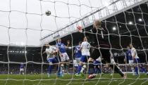 Britain Football Soccer - Everton v Leicester City - Premier League - Goodison Park - 9/4/17 Everton's Phil Jagielka scores their third goal Action Images via Reuters / Carl Recine Livepic