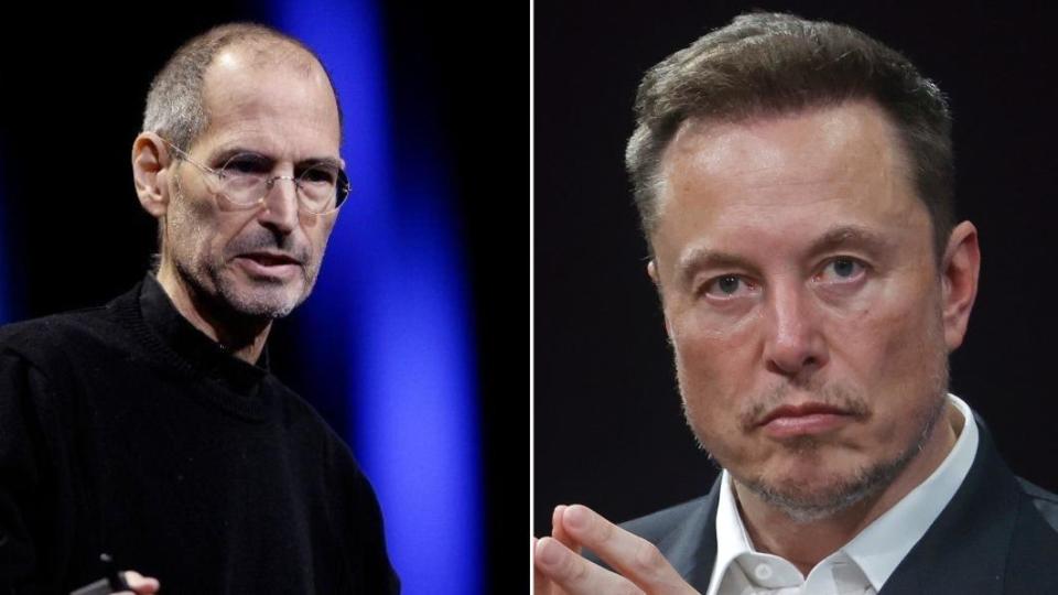 比爾蓋茲將自己與蘋果創辦人賈伯斯（圖左）、特斯拉執行長馬斯克（圖右）進行比較。（圖／達志影像美聯社、翻攝自X@trumpnews）