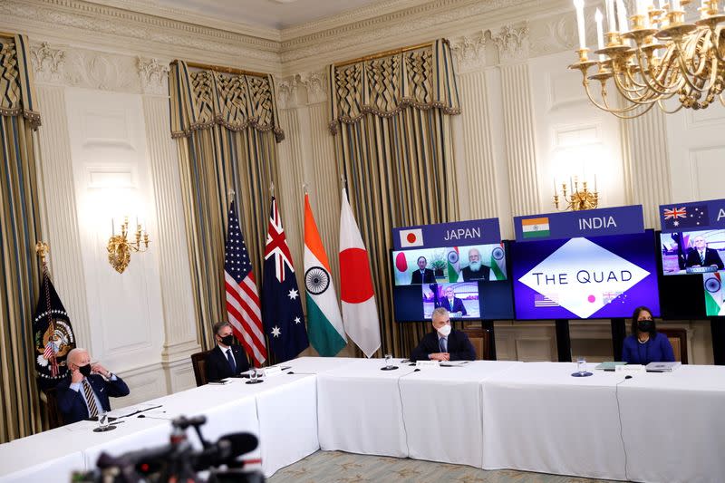 President Biden holds a virtual meeting with Asia-Pacific Quad nation leaders at the White House in Washington