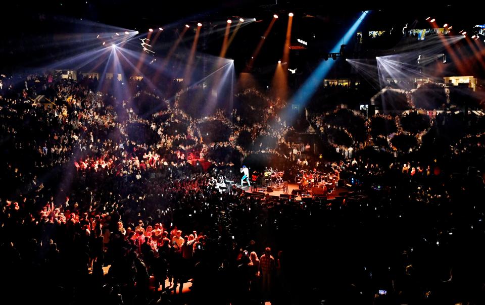 Morgan Wallen performs during his new album release show “One Thing At A Time’ at Bridgestone Arena on Friday, March 3, 2023, in Nashville, Tenn.  