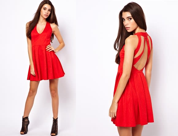 Embossed Skater Dress With Cage Back