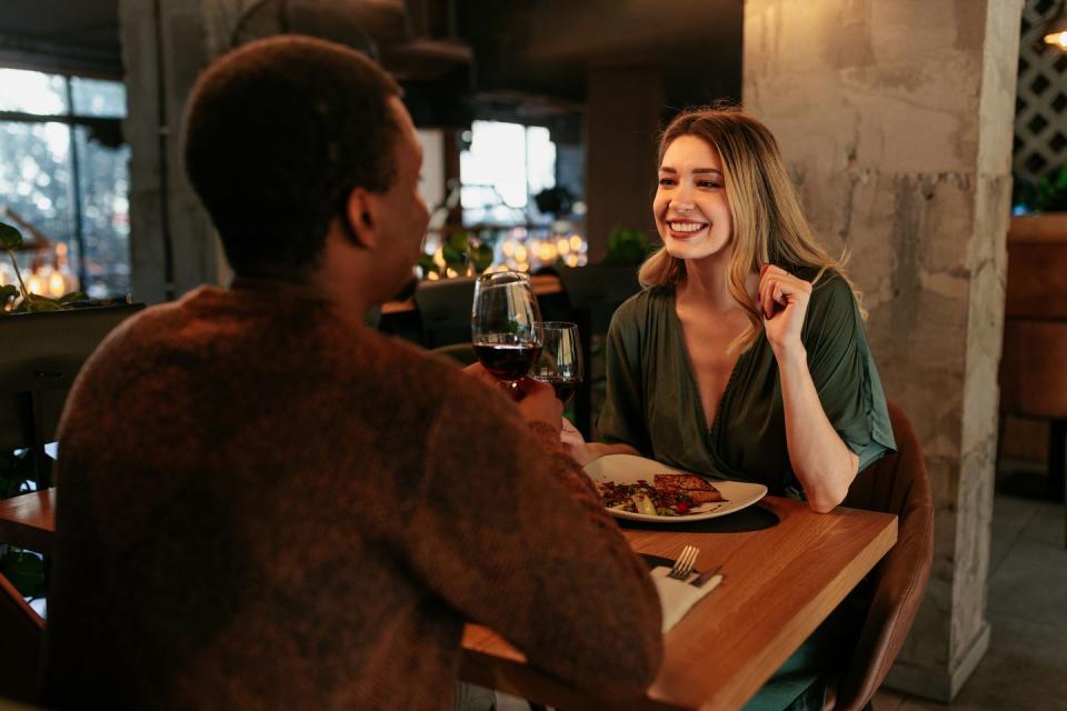 happy woman on date with boyfriend