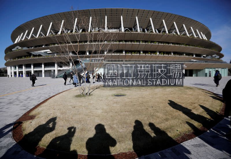 FILE PHOTO: General view of the new National Stadium, the main stadium for the Tokyo 2020 Olympics and Paralympics.