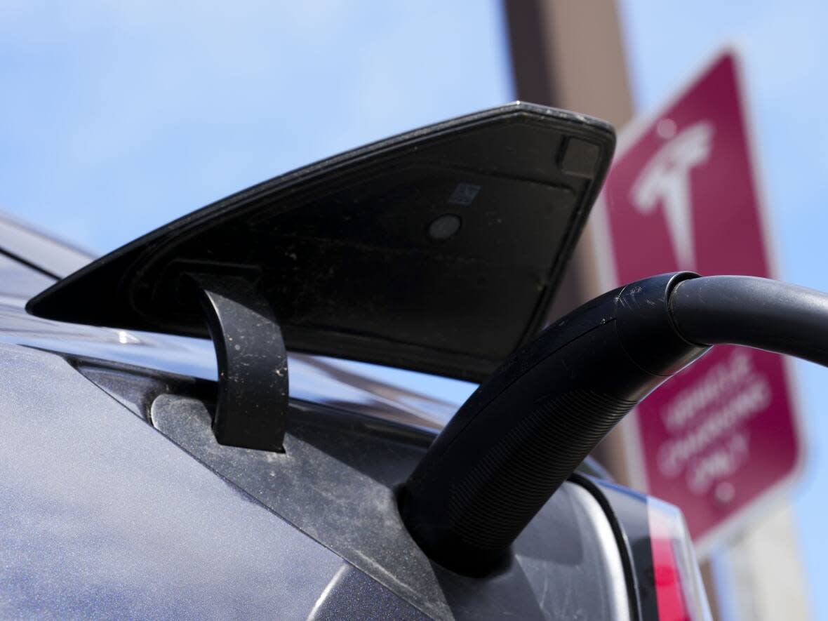 A July file photo shows an electric vehicle charging. (Sean Kilpatrick/The Canadian Press - image credit)