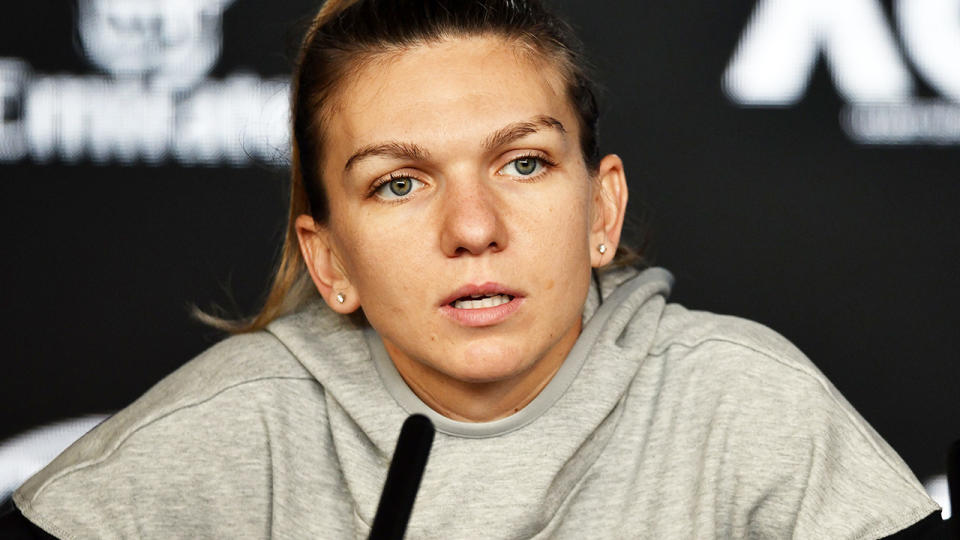 Simona Halep, pictured here speaking to the media at the Australian Open.