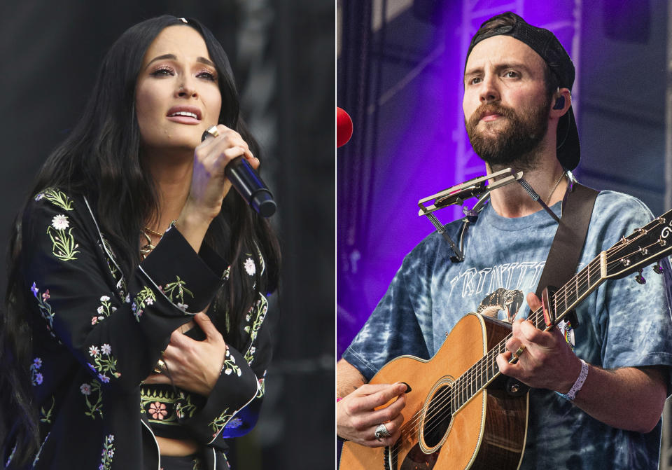 Kacey Musgraves performs during the first weekend of the Austin City Limits Music Festival in Zilker Park on Oct. 6, 2019, in Austin, Texas, left, and Ruston Kelly performs at the Bonnaroo Music and Arts Festival on June 15, 2019, in Manchester, Tenn. Musgraves and Kelly have filed for divorce. In a joint statement, Musgraves and Kelly said “we’ve made this painful decision together." Musgraves and Kelly, both 31, were married in 2017. (Photo by Amy Harris/Invision/AP)