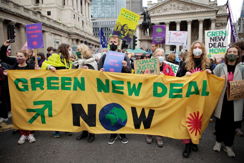 Climate activists take part in a protest through the streets of London on Nov. 6. Many people across the world were taking part in protests as the first week of the COP26, U.N. Climate Summit in Glasgow comes to an end.