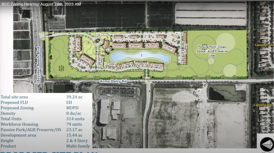 An August 2023 rendering of a multi-family community planned at Boynton Beach Boulevard and Acme Dairy Road.