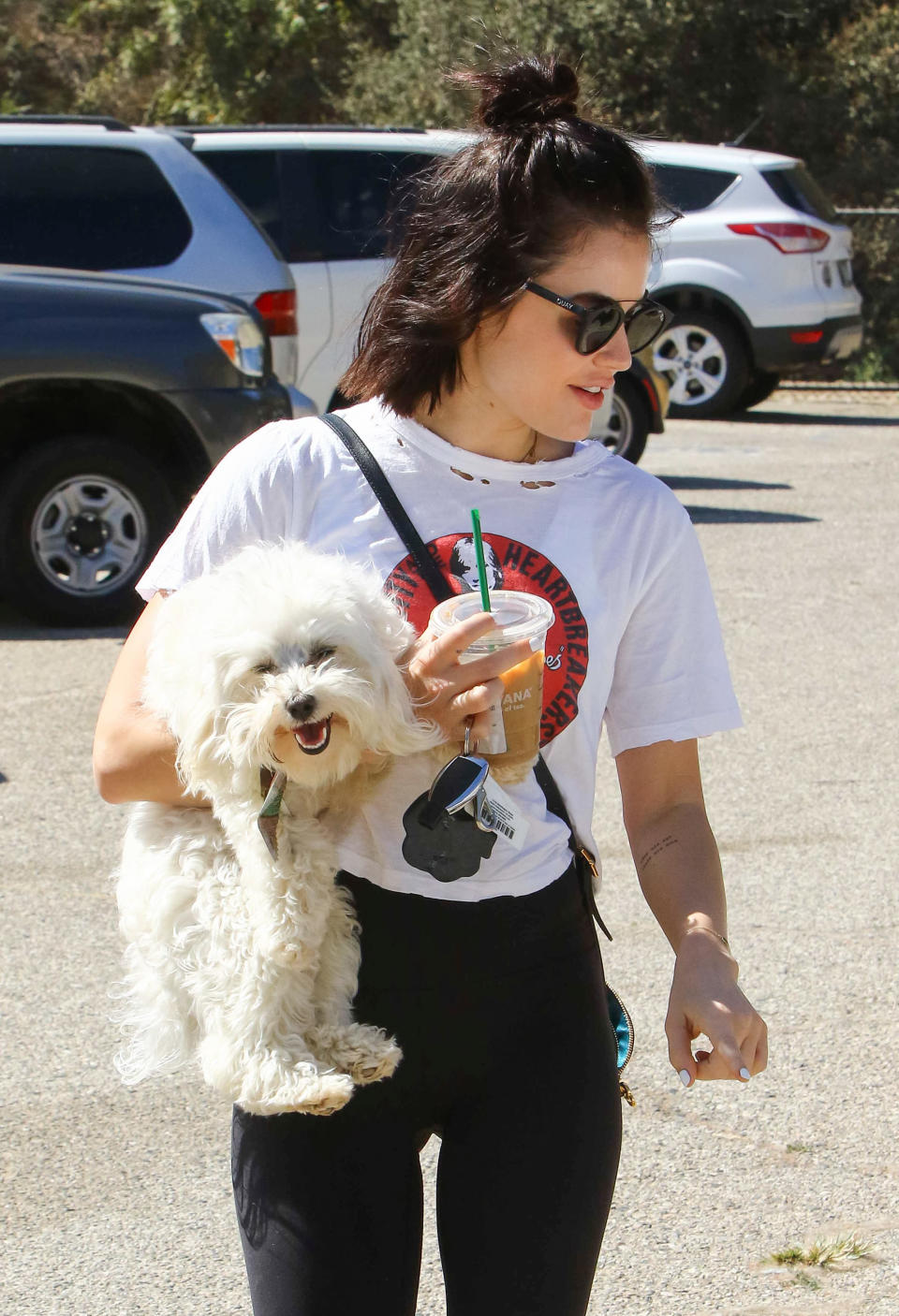 Lucy Hale and her dog Elvis.&nbsp; (Photo: BG003/Bauer-Griffin via Getty Images)