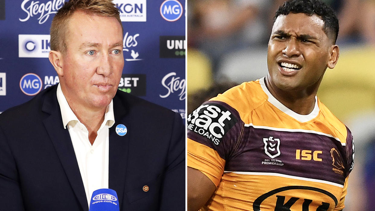 Trent Robinson and Tevita Pangai Jr, pictured here in the NRL.