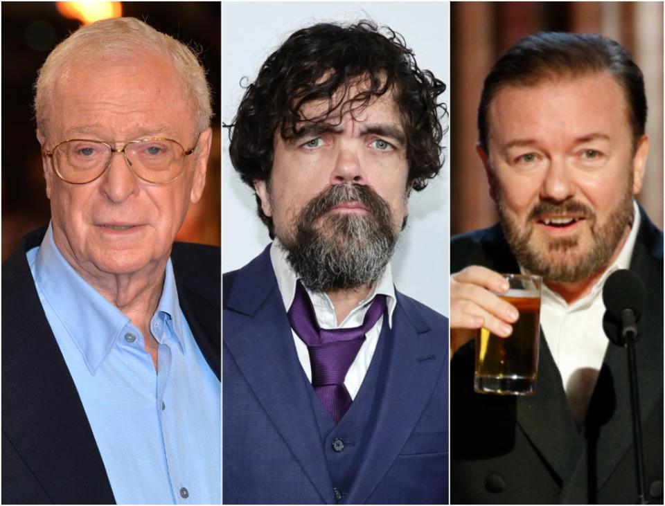 L-R: Michael Caine, Peter Dinklage and Ricky Gervais (Getty)