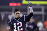 FILE - In this Jan. 4, 2020 file photo, New England Patriots quarterback Tom Brady signals to a teammate before the team's NFL wild-card playoff football game against the Tennessee Titans in Foxborough, Mass. Brady, the seven-time Super Bowl winner with New England and Tampa Bay, announced his retirement from the NFL on Wednesday, Feb. 1, 2023 exactly one year after first saying his playing days were over, by posting a brief video lasting just under one minute on social media. (AP Photo/Charles Krupa, File)