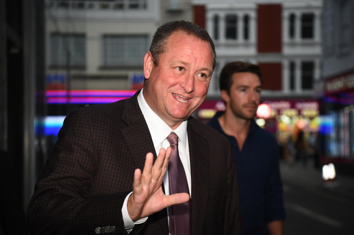 Sports Direct CEO Mike Ashley leaving the Sports Direct headquarters in London, as the company has revealed it is being pursued by authorities in Belgium over a 674 million euro (�605 million) tax bill, following a recent audit.