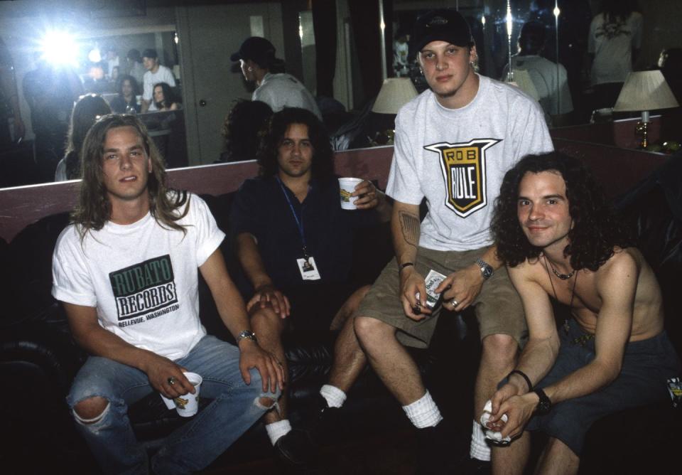 <p>Kevin Martin (L) and Candlebox pose at The Fillmore on July 23, 1994 in San Francisco, California.</p>