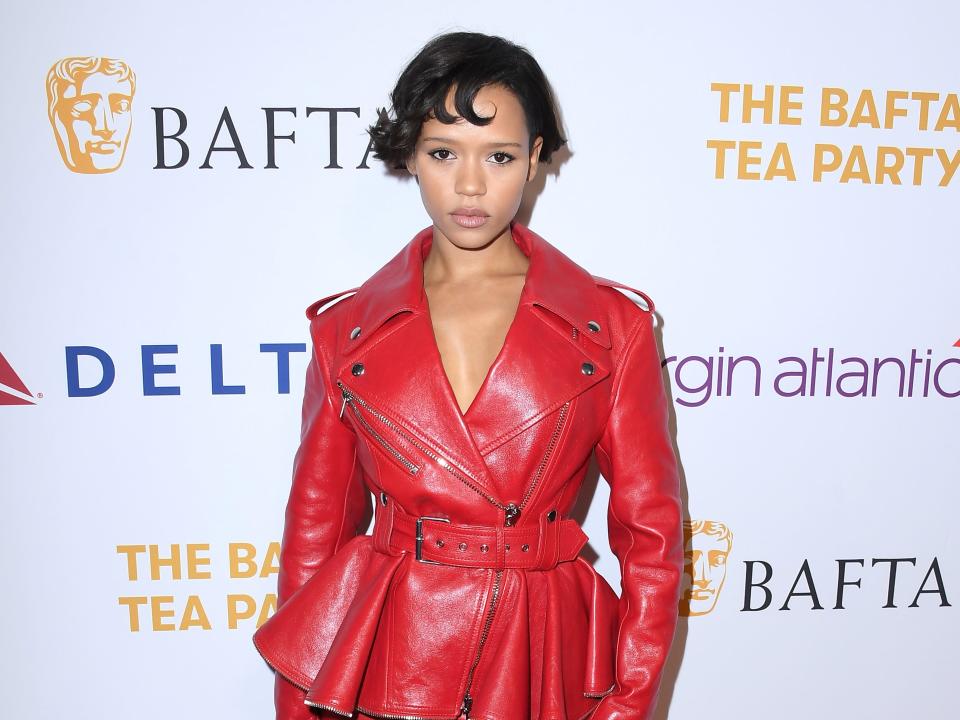 Taylor Russellarrives at the The BAFTA Tea Party at Four Seasons Hotel Los Angeles at Beverly Hills on January 14, 2023