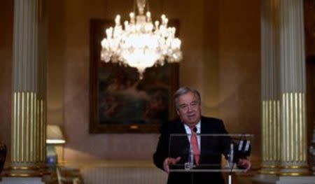 Nominated U.N. Secretary-General Antonio Guterres attends a news conference at Necessidades Palace in Lisbon, Portugal October 6, 2016. REUTERS/Rafael Marchante