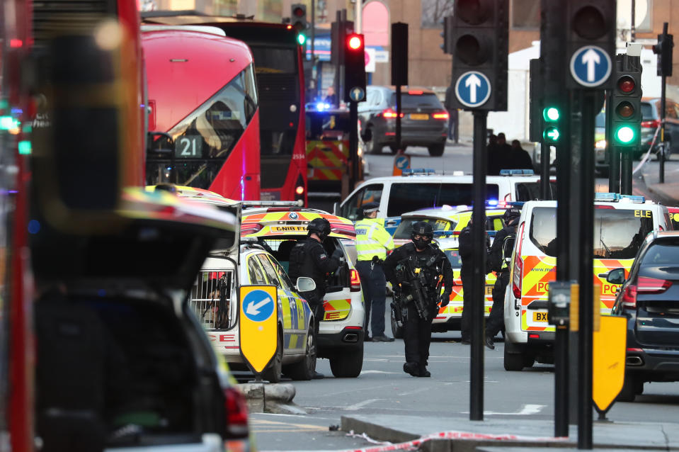 Police at the scene of an incident on London Bridge in central London.