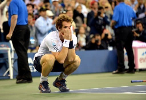 Andy Murray of Britain celebrates his 7-6, 7-5, 2-6, 3-6, 6-2 win over Novak Djokovic of Serbia during their men's singles final match at the 2012 US Open tennis tournament September 10, 2012 in New York