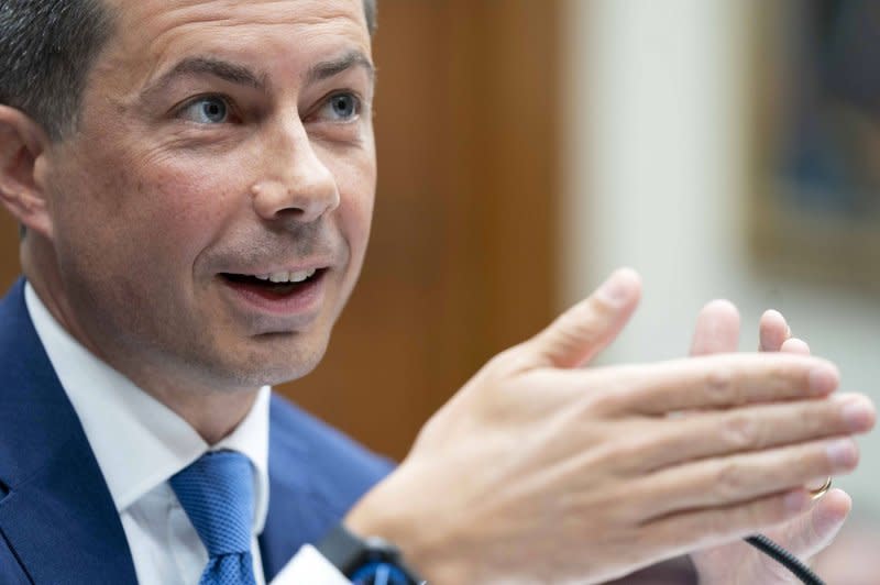 Transportation Secretary Pete Buttigieg speaks during a House Committee on Transportation and Infrastructure in 2023. The Department of Transportation announced a $1.5 billion investment in clean buses Thursday. Photo by Bonnie Cash/UPI