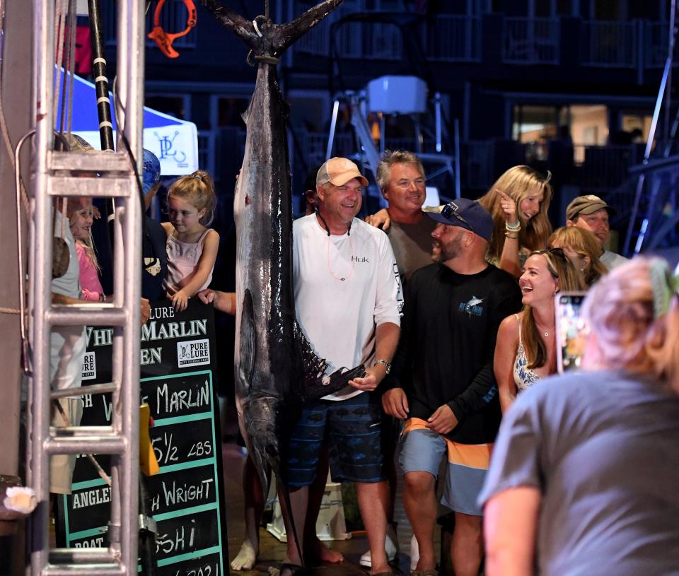 Butch Wright caught the first place white marlin weighing in at 85 1/2 pounds on Sushi at the White Marlin Open on Aug. 6, 2021, in Ocean City, Maryland.