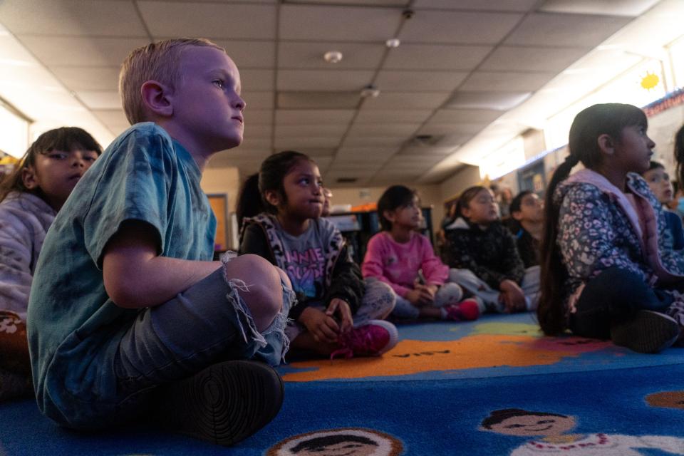 First grader Mack Staten, 6, attends class as part of the Dual Language Immersion Program at William C. Jack Elementary School in Glendale on March 30, 2023.