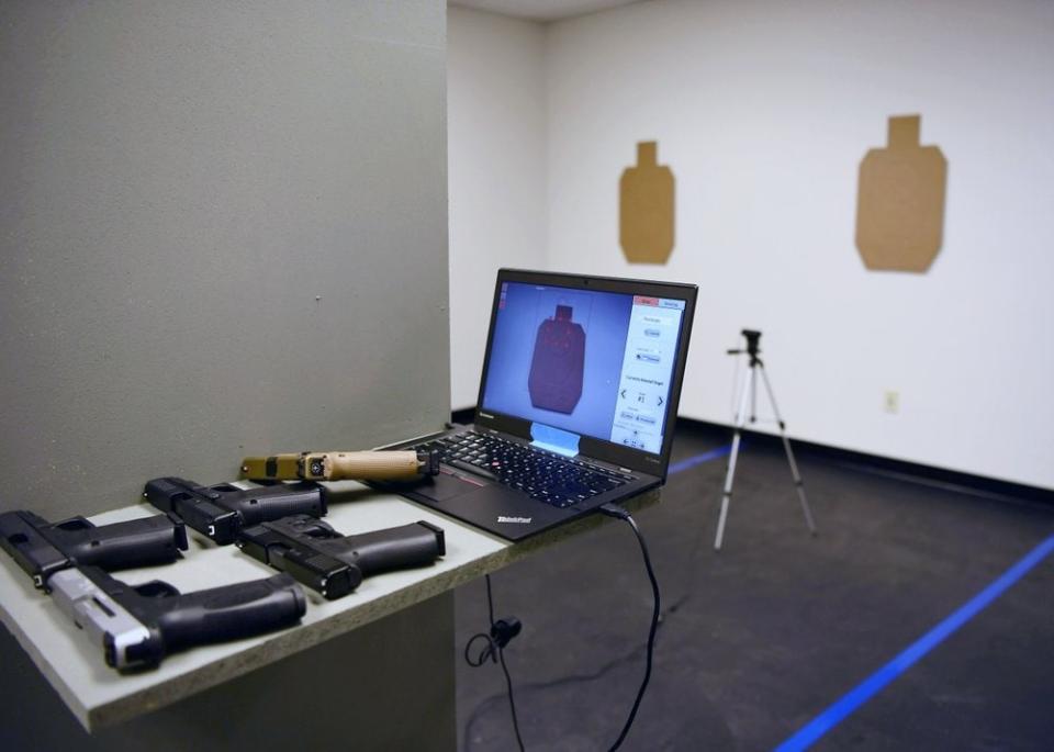 A view of the digital setup at 1770 Armory and Gun Club, Colorado’s first Black-owned shooting range, Saturday, Oct. 24, 2020 in Denver. (Rachel Ellis/The Denver Post via AP)