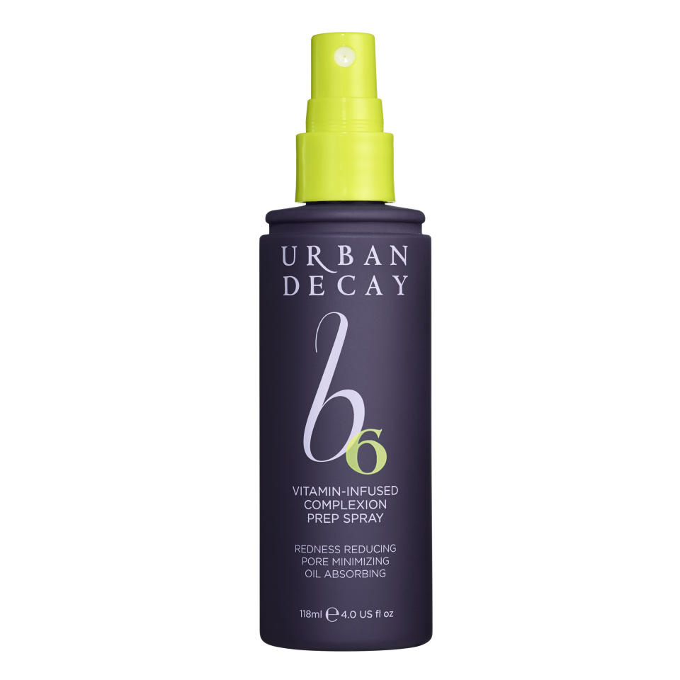 This product image released by Urban Decay shows B-6 Complexion Prep Spray. The spray is a fine-mist liquid vitamin mattifier that aims to minimize pores and reduce redness. (AP Photo/Urban Decay)