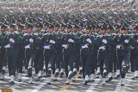 Members of Iranian Armed Forces march during the Army Day parade in Tehran April 18, 2013. REUTERS/Hamid Forootan/ISNA/Handout