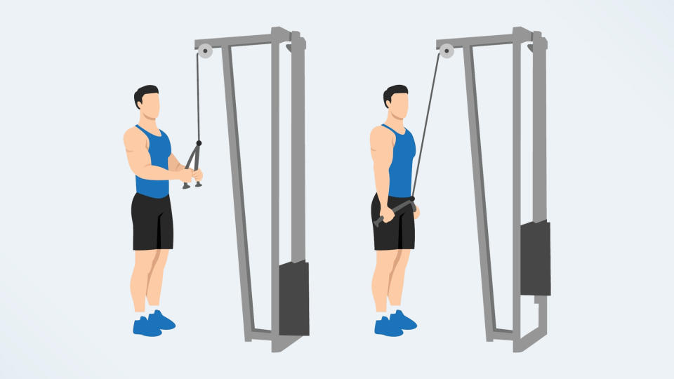 an illo of a man doing a tricep pulldown