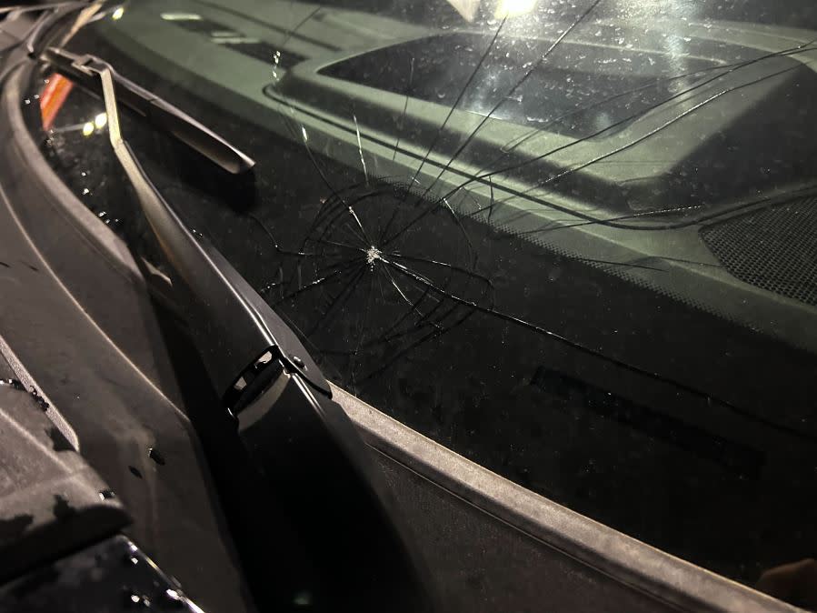 Vehicle damaged by hail in Marble Falls (KXAN photo/Dylan McKim)