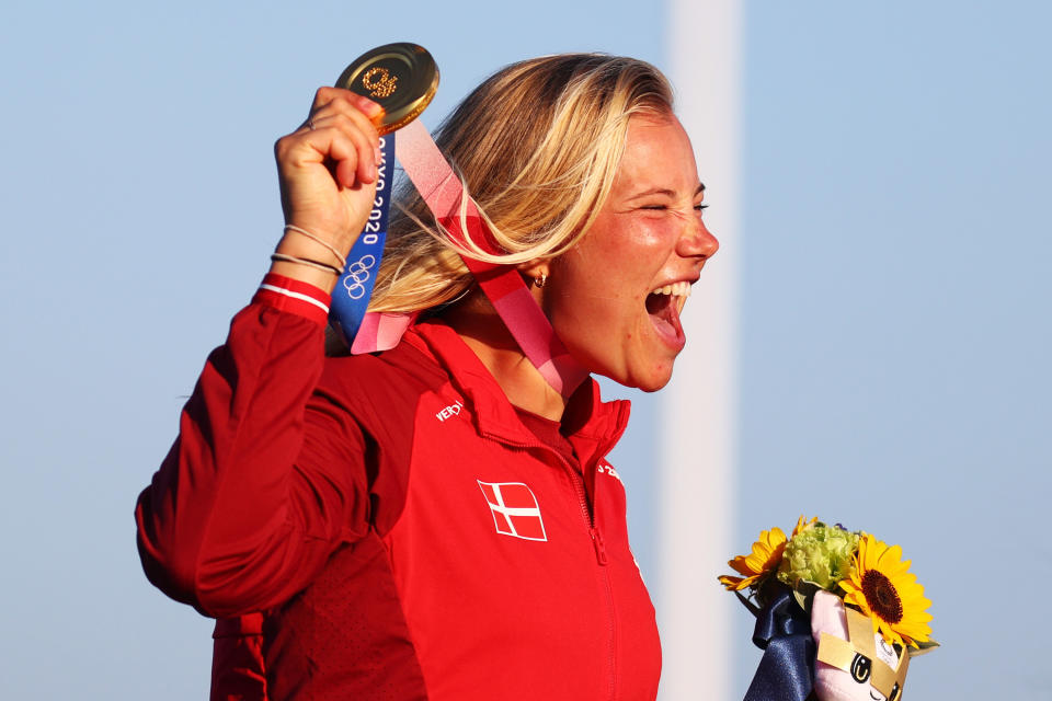 Anne-Marie Rindom of Team Denmark poses with the gold medal