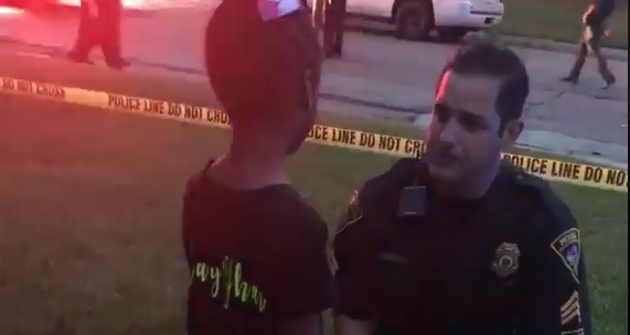 DeCynda Brown shared a video of her daughter being comforted by a police officer after a family member was killed. (Photo: Facebook)