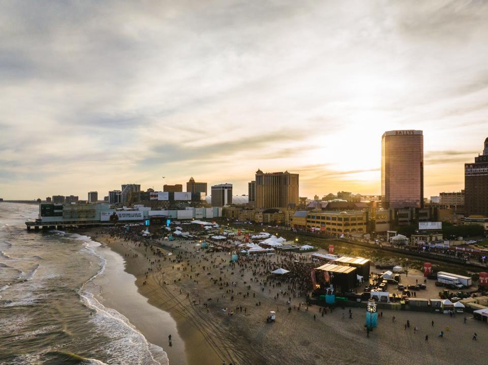 The Adjacent Festival as the sun set on Saturday, May 27, the first night of the event in Atlantic City.