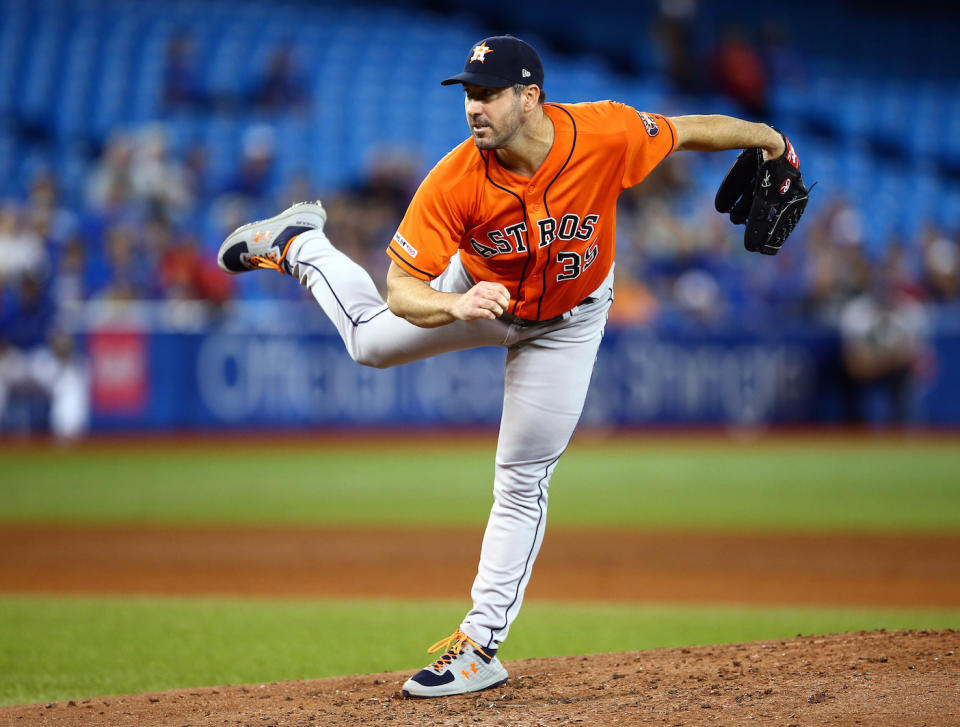 Houston Astros pitcher Justin Verlander submitted a 14-strikeout no-hitter against the Toronto Blue Jays. (Vaughn Ridley/Getty Images)