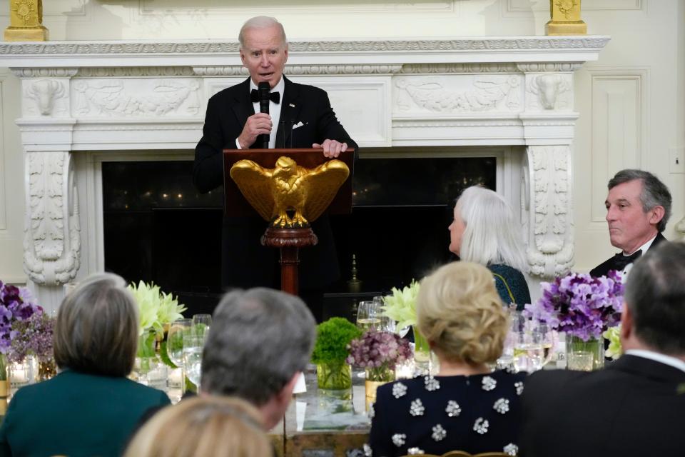 President Joe Biden welcomes the nation's governors and their spouses at a White House dinner on Feb. 11, 2023.