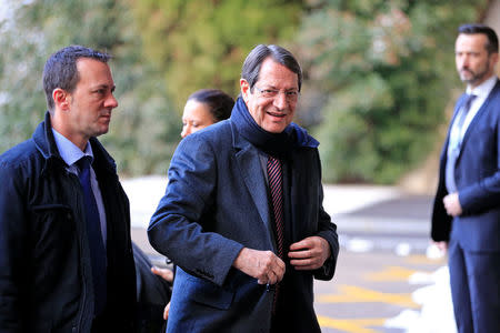 Cypriot President Nicos Anastasiades arrives for the Cyprus reunification talks at the United Nations in Geneva, Switzerland January 11, 2017. REUTERS/Pierre Albouy