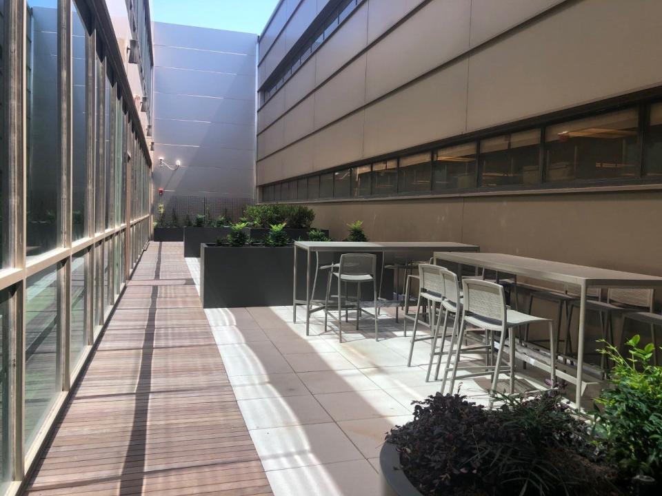 An upper-floor courtyard in the University of Tennessee Health Science Center's new $45 million facility is seen on April 12, 2023, shortly before the new building opens.