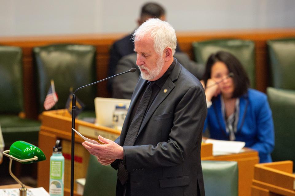 Rep. Mark Gamba, D-Milwaukie, speaks against House Bill 4002 at the Oregon State Capitol on Feb. 29 in Salem.