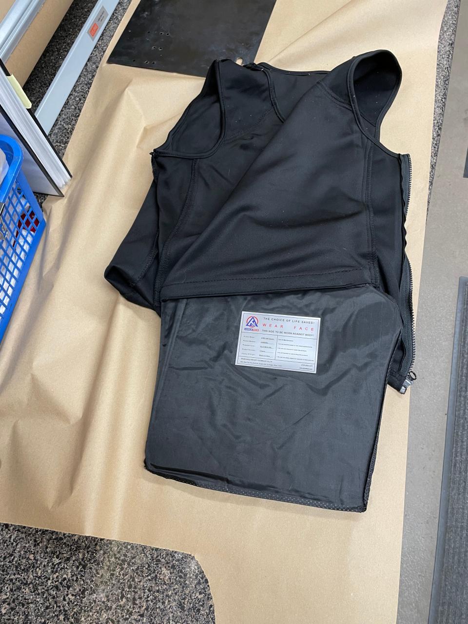 The body armor worn and discarded by assailant Beau Wilson during his shooting spree on North Dustin Avenue in Farmington on May 15, 2023.