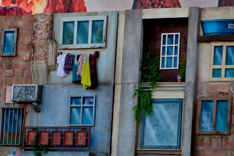 Part of the set design for Anitta's performance, created to look like a Brazilian favela, is pictured at the Coachella Valley Music and Arts Festival in Indio, Calif., on April 22, 2022.