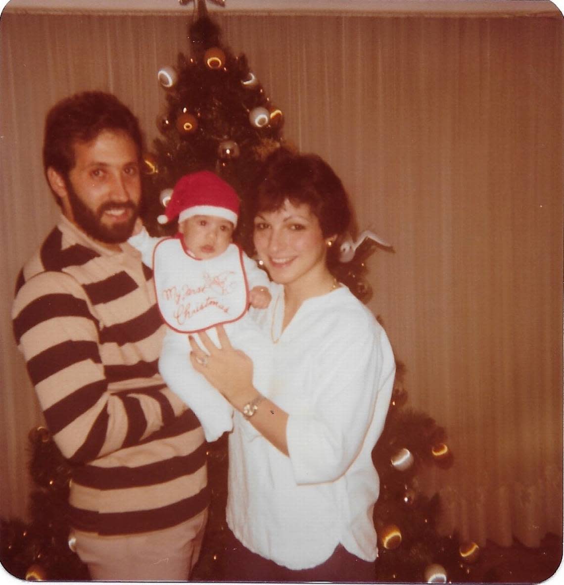 Emilio and Gloria Estefan with their first born, 3-month-old son Nayib Estefan, on his first Christmas in December 1980 from the Estefan family album and featured in the CD booklet of 2022’s “Estefan Family Christmas.”