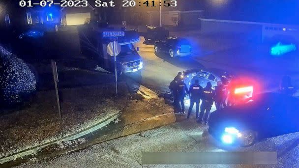 PHOTO: This image from video released on Jan. 27, 2023 shows Tyre Nichols seated leaning against a car during an attack by five Memphis police officers on Jan. 7, 2023, in Memphis, Tenn. (City of Memphis via AP)