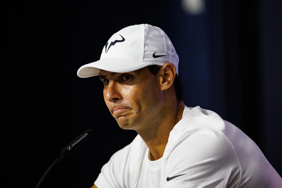 Rafa Nadal, pictured here speaking to the media during a press conference at the US Open.
