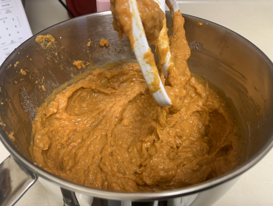 The stand mixer worked great to mash the potatoes and mix all the spices into the filling. (Samantha Kubota / TODAY)