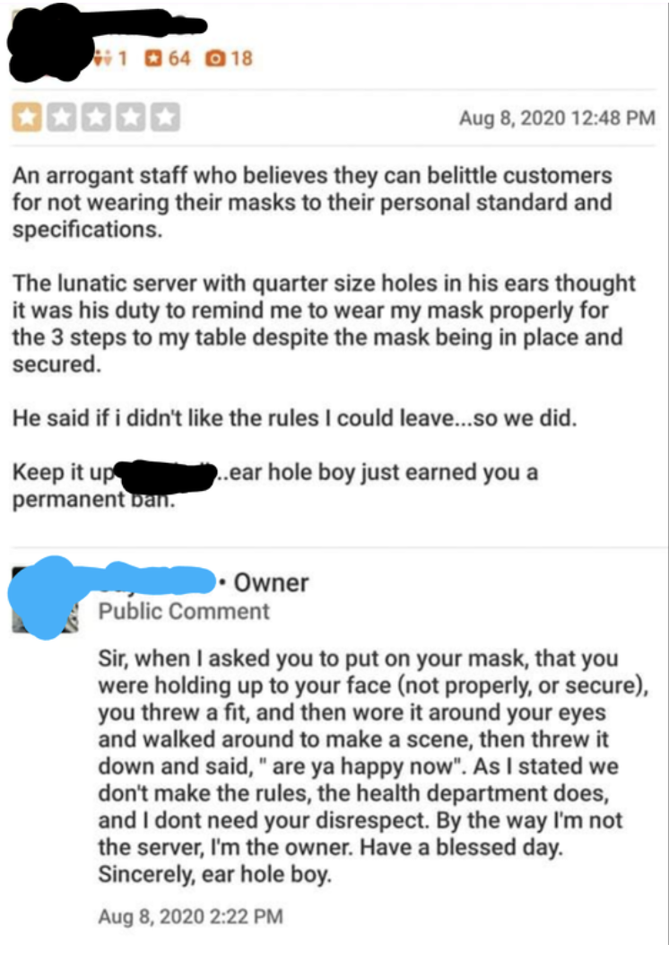 "By the way I'm not the server, I'm the owner. Have a blessed day."