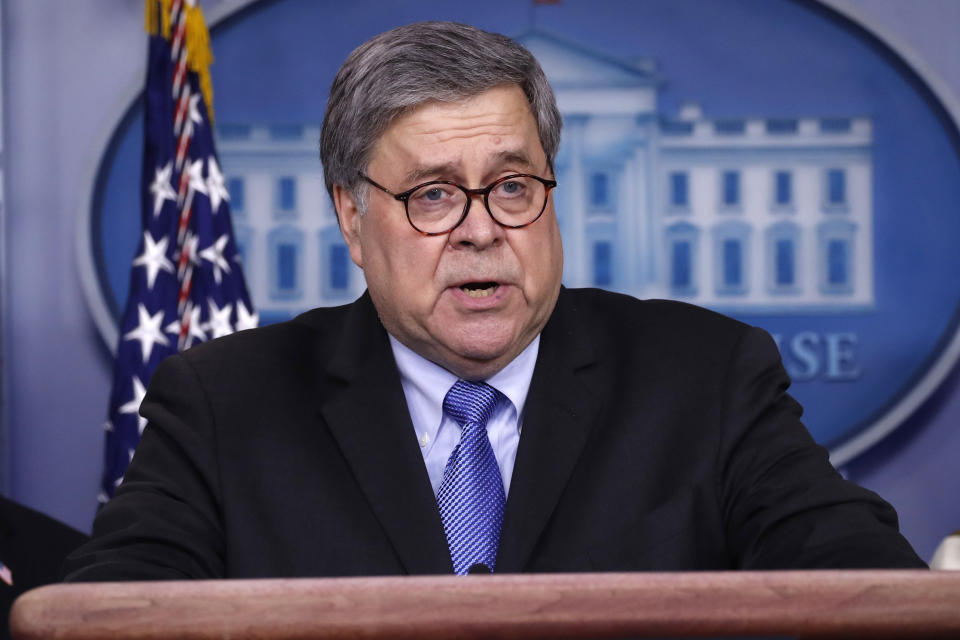 William Barr signed a DOJ statement arguing against transgender athletes competing as girls. (AP Photo/Alex Brandon)