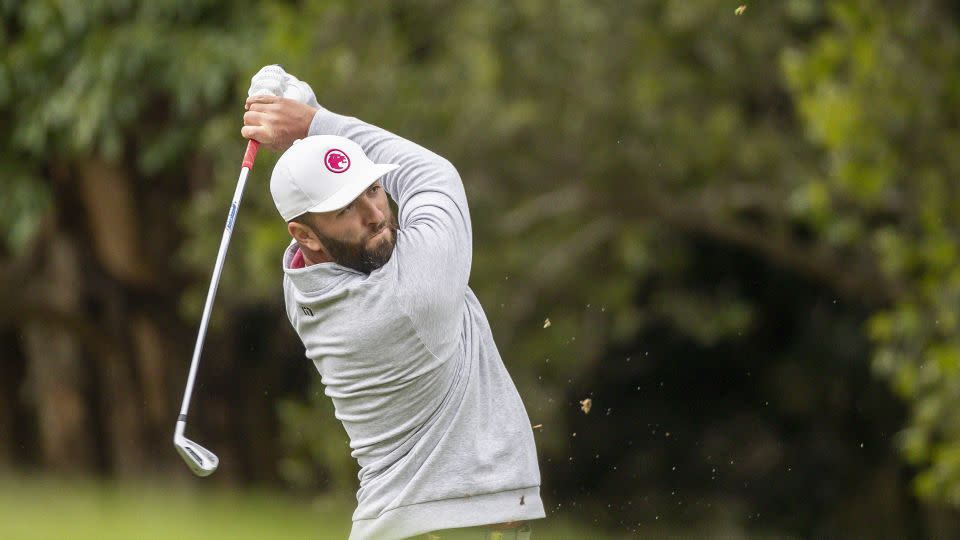 Rahm tees off at LIV Golf's latest event in Hong Kong earlier this month. - Eurasia Sport Images/Getty Images